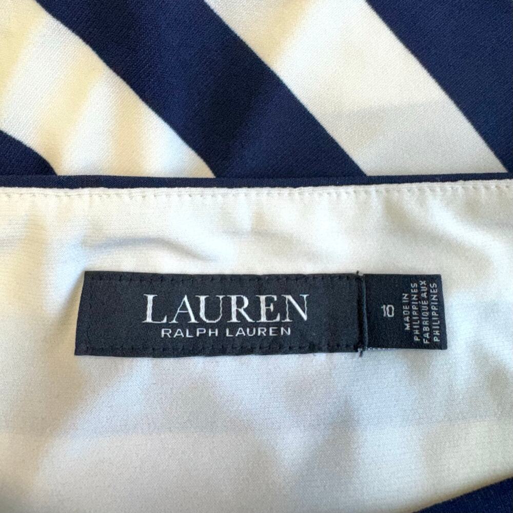 Ralph Lauren Navy White Striped Midi Dress Asymmetrical Hem Stretch Size 10 - Picture 5 of 7